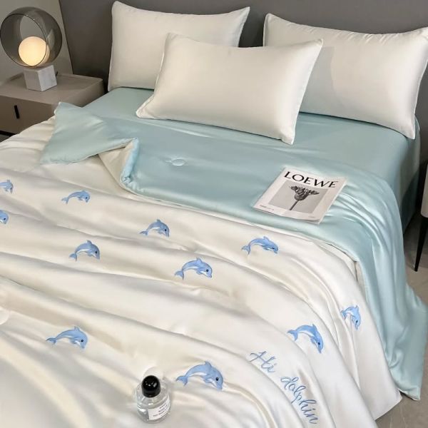 Abraca Dabra ผ้าฝ้ายคลาส A คุณภาพสูง ผ้าห่มผ้าซาตินปักลาย ผ้านวมเย็นเหมาะสําหรับฤดูร้อน  6.5 ฟุต