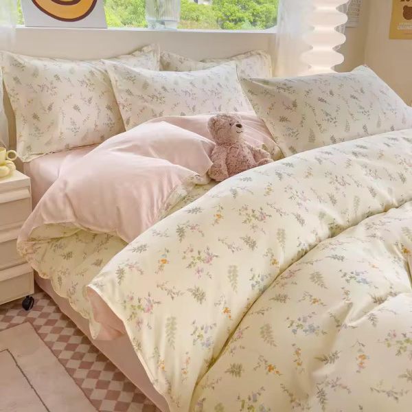 Ready Stock 100% ผ้าฝ้ายแคนาดา สไตล์ฤดูใบไม้ผลิดอกไม้ชุดเครื่องนอน