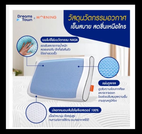 Morning Sleep หมอนเจลเพื่อสุขภาพ มี Cool Gel Pad ช่วยรองรับสรีระ ทรง Contourหมอนเมมโมรี่โฟม รุ่น Fresh Pillow